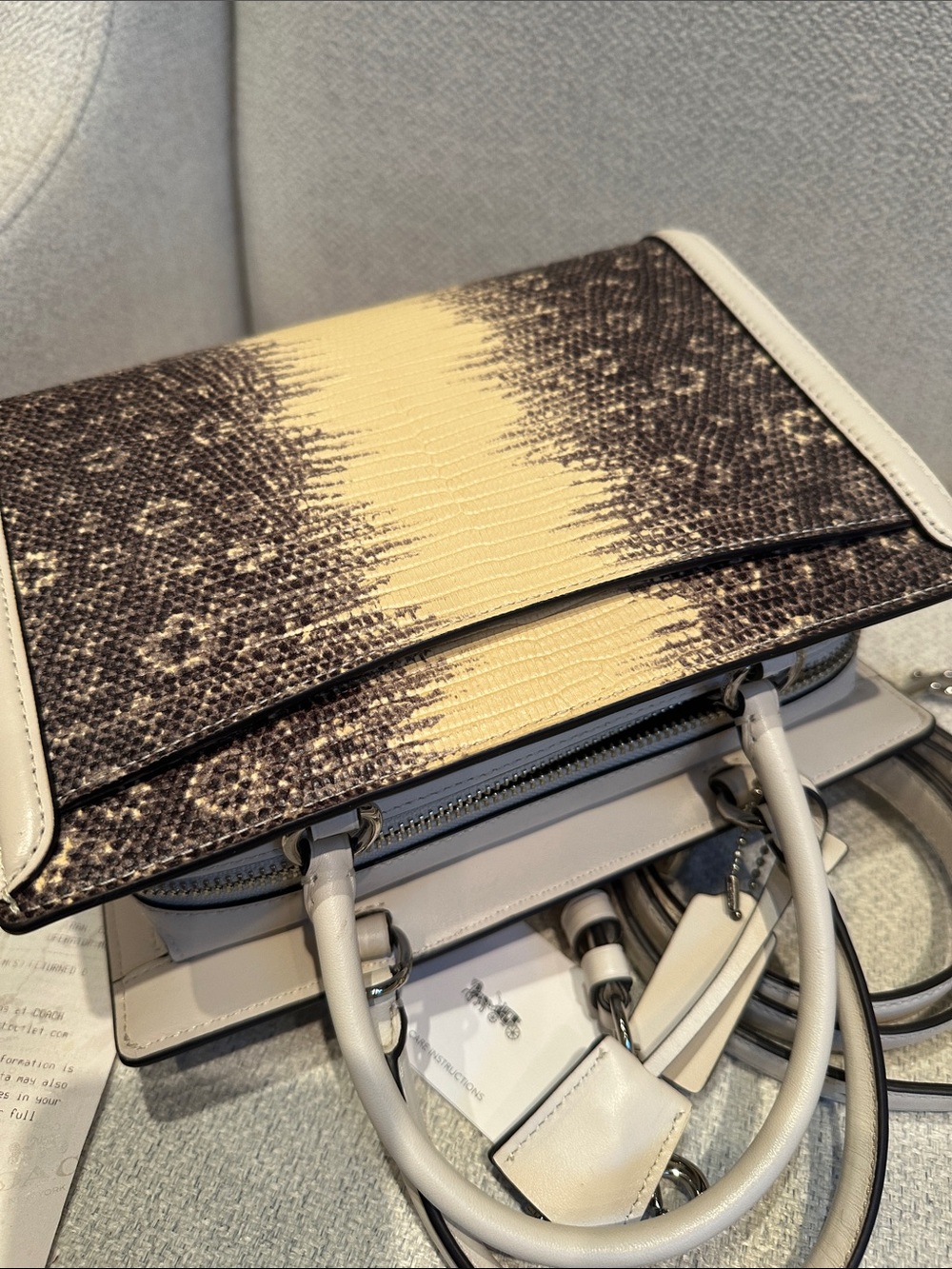 Coach Two-Tone Snakeskin-Effect Satchel in Ivory and Black - Picture 6 of 7
